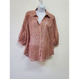 Whitley Kros Semi Sheer Floral Blouse Womens Size 6 Cotton